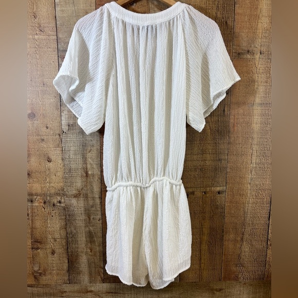 Sabo Romper Elasa Womens Small White Button Short Sleeve Textured Crinkle Swim - Picture 10 of 16